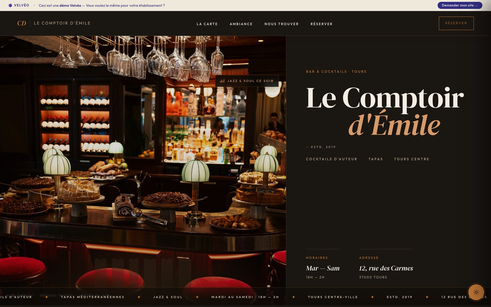 Démo site bar à cocktails — Le Comptoir d'Émile